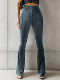 High - Waisted Ribbed Velvet Flare Pants - CELIVINE