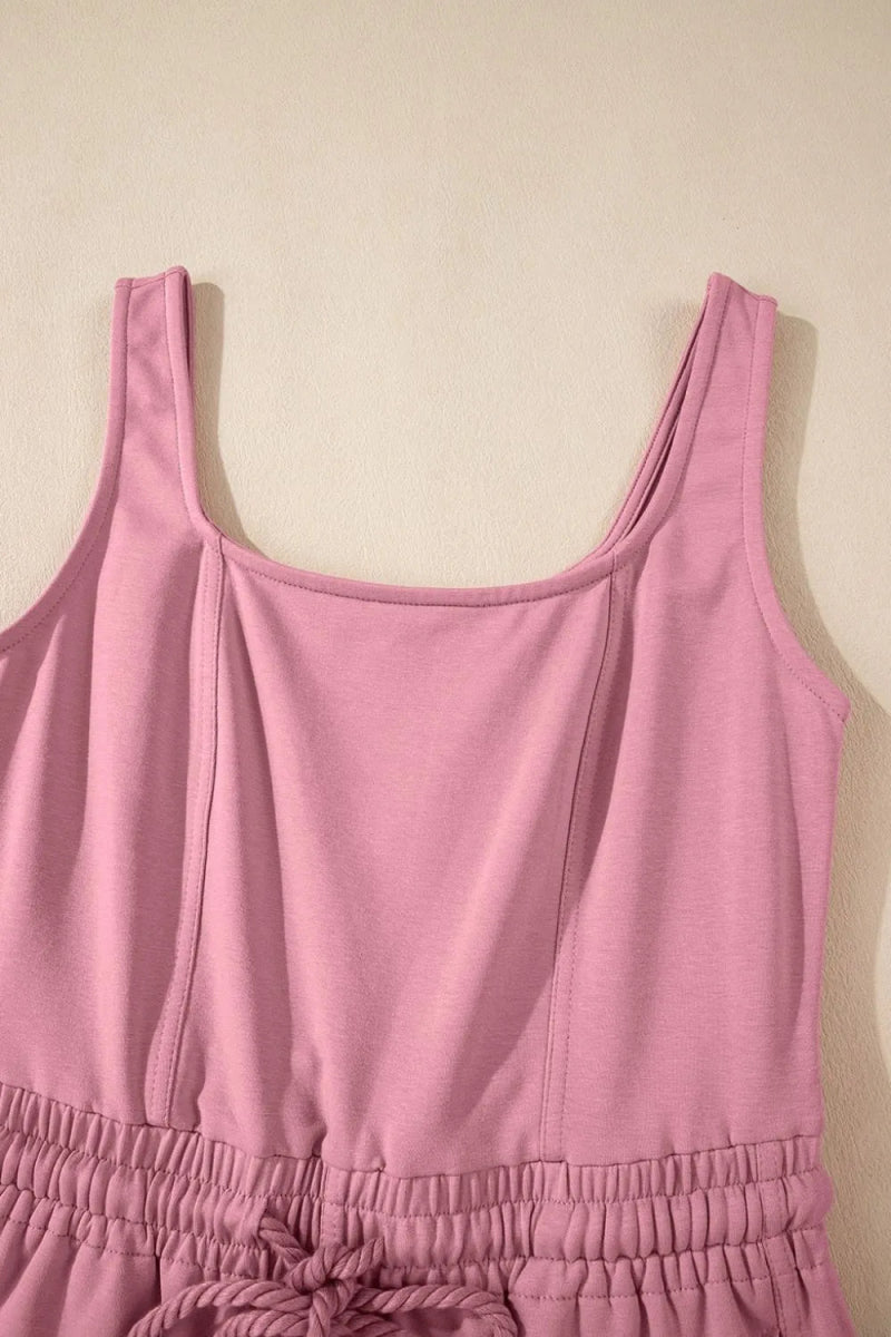 Elastic Waist Sleeveless Square Neck Jumpsuit - CELIVINE