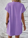 Pocketed Round Neck Short Sleeve Dress - CELIVINE