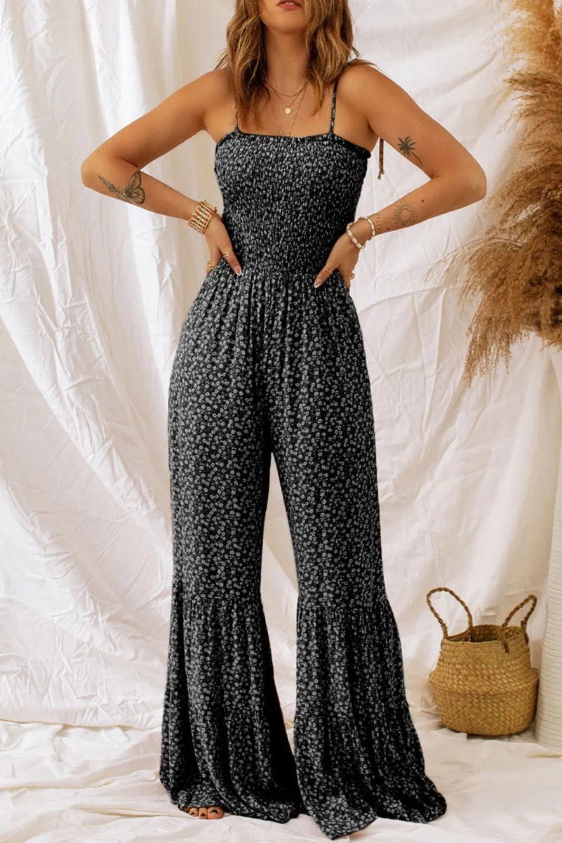 Floral Spaghetti Strap Wide Leg Jumpsuit - CELIVINE