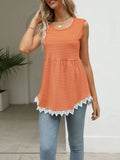 Lace Trim Sleeveless Babydoll Tank Top - CELIVINE