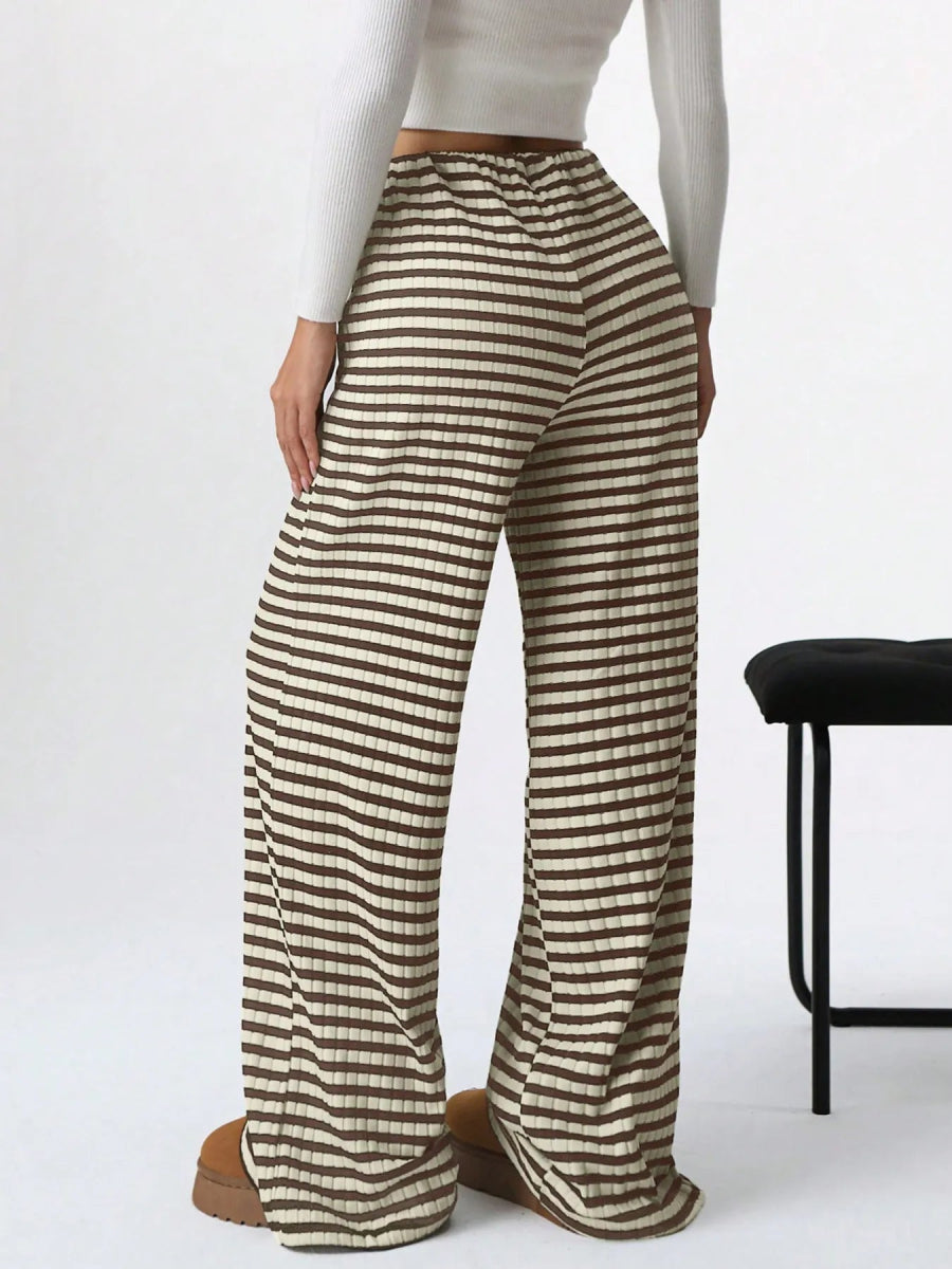 Striped Wide Leg Drawstring Pants - CELIVINE