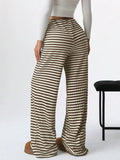 Striped Wide Leg Drawstring Pants - CELIVINE