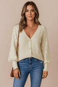 Openwork V - Neck Button Up Cardigan - CELIVINE