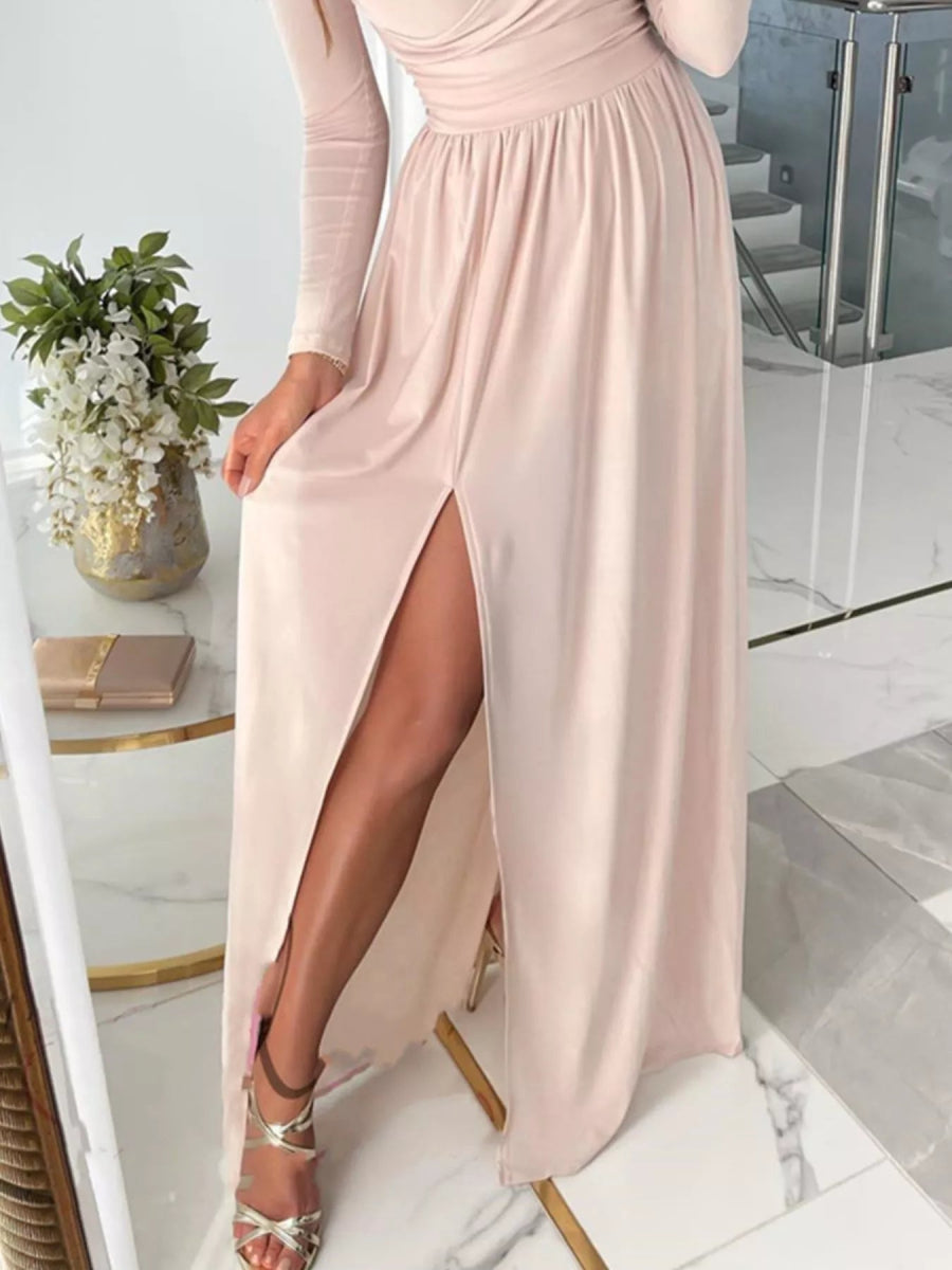 Slit Surplice Cold Shoulder Maxi Dress - CELIVINE
