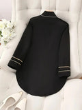 Decorative Button Hight - Low Blazer with Cuff Trim - CELIVINE