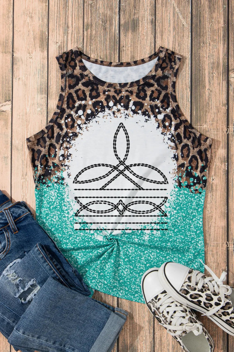 Leopard Geometric Round Neck Tank - CELIVINE