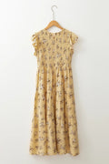 Floral Print Ruffle Cap Sleeve Smocked Flowy Dress - CELIVINE