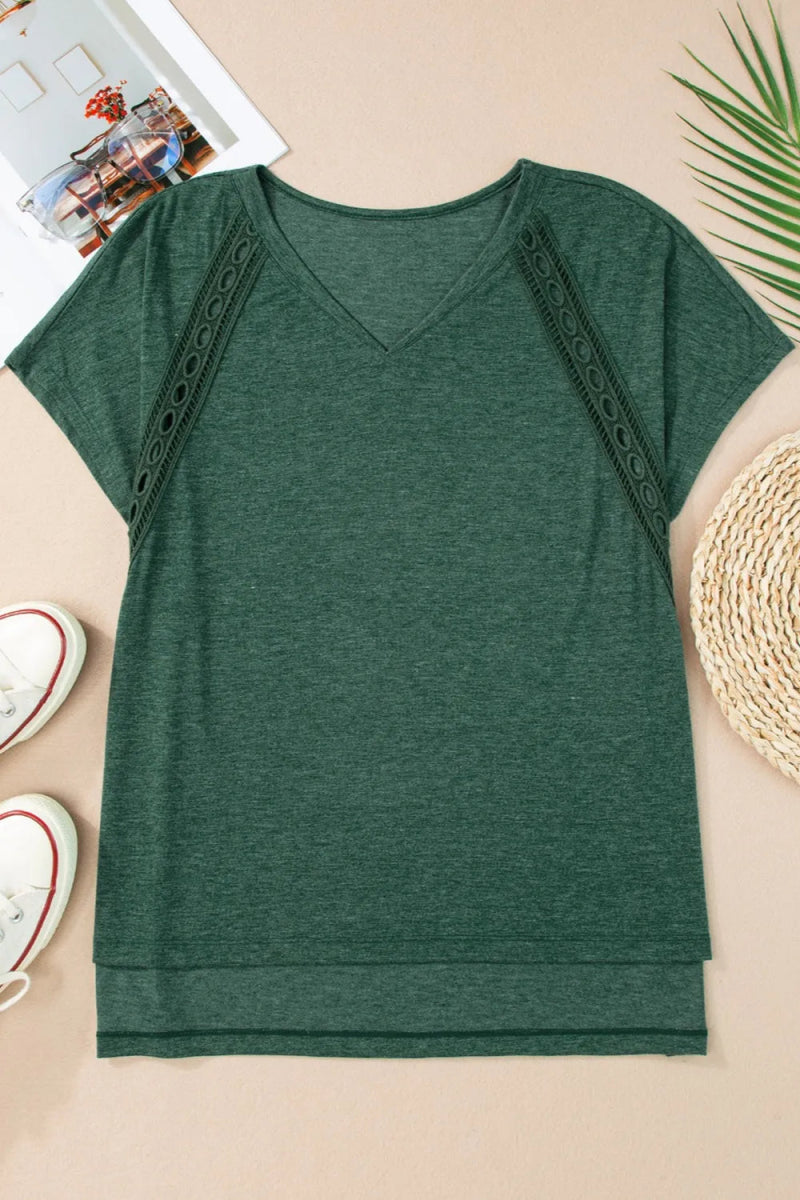 Heathered V - Neck Short Sleeve T-Shirt - CELIVINE