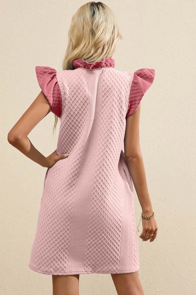 Ruffled V - Neck Cap Sleeve Mini Dress - CELIVINE