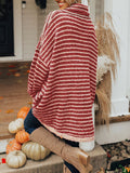 Striped Turtleneck Sweater with Pockets - CELIVINE