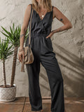 Wrap Surplice Sleeveless High Waist Jumpsuit - CELIVINE