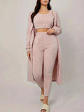 Fuzzy Tank Long Sleeve Cardigan and Pants 3 - Piece Lounge Set - CELIVINE