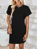 Round Neck Short Sleeve Mini Dress - CELIVINE
