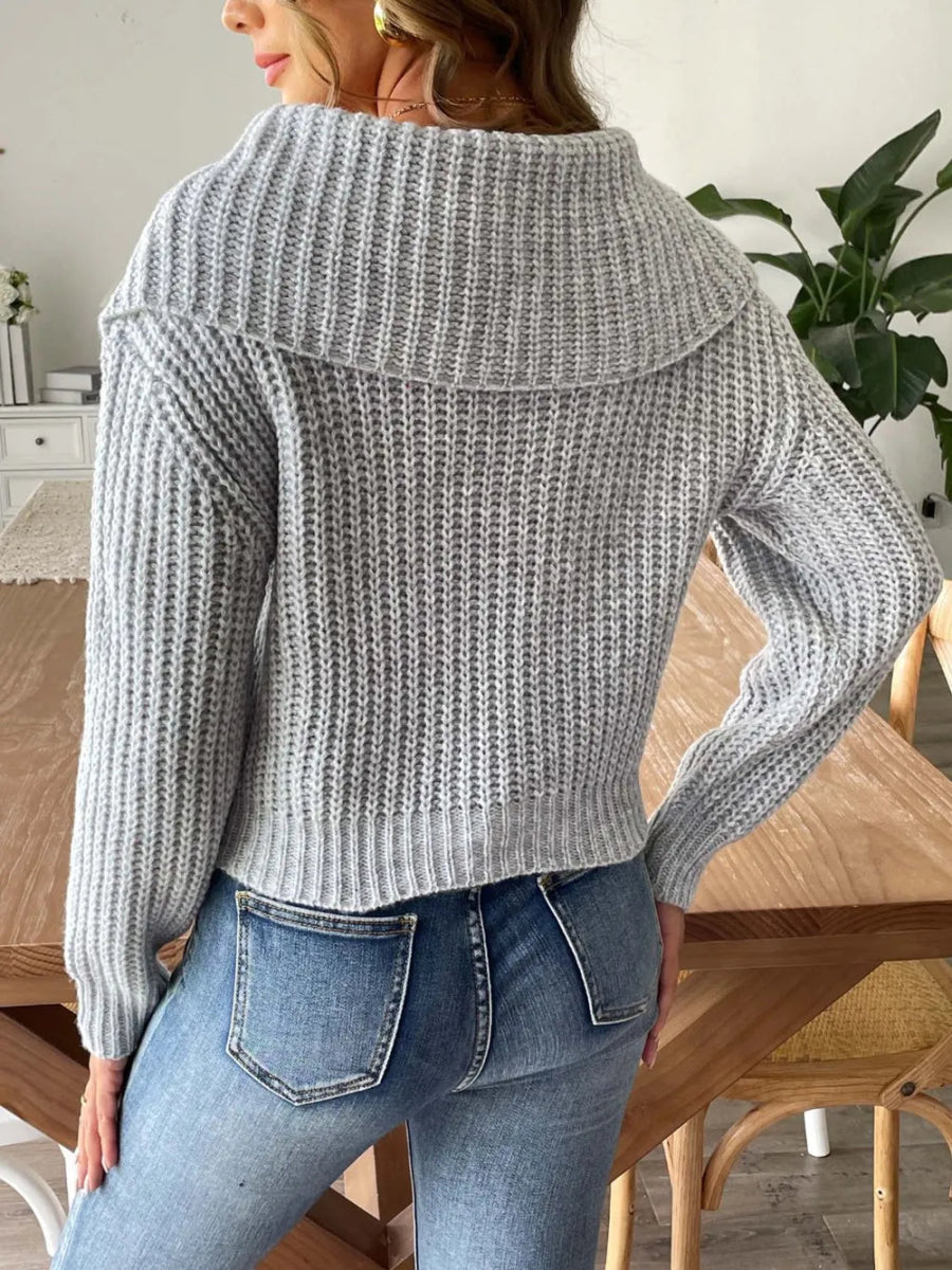 Cable - Knit Long Sleeve Sweater - CELIVINE