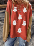 Halloween Glitter Ghost Patched Pattern Color Block Sweatshirt - CELIVINE