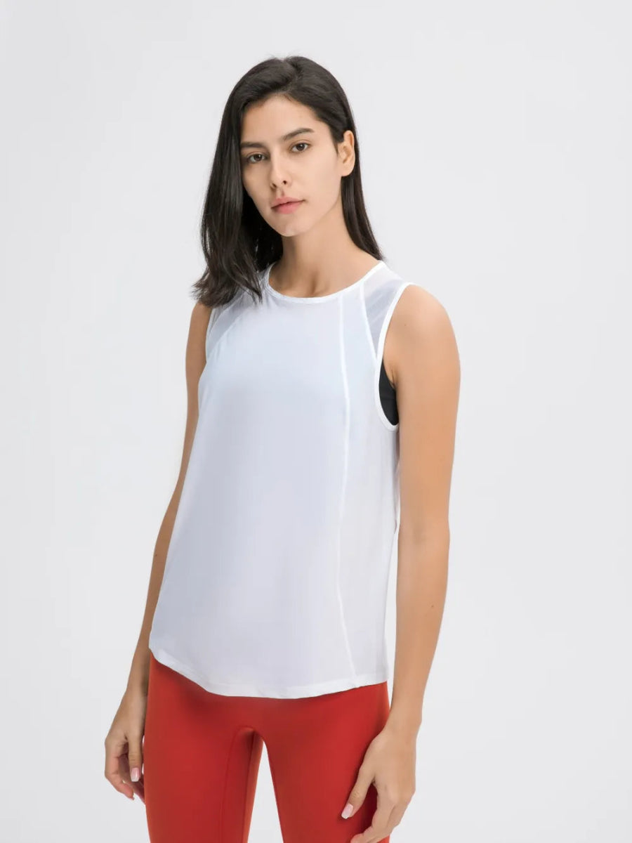 Cutout Back Round Neck Active Tank - CELIVINE