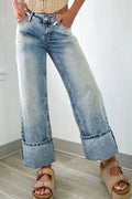 Washed Wide Leg Jeans with Pockets - CELIVINE