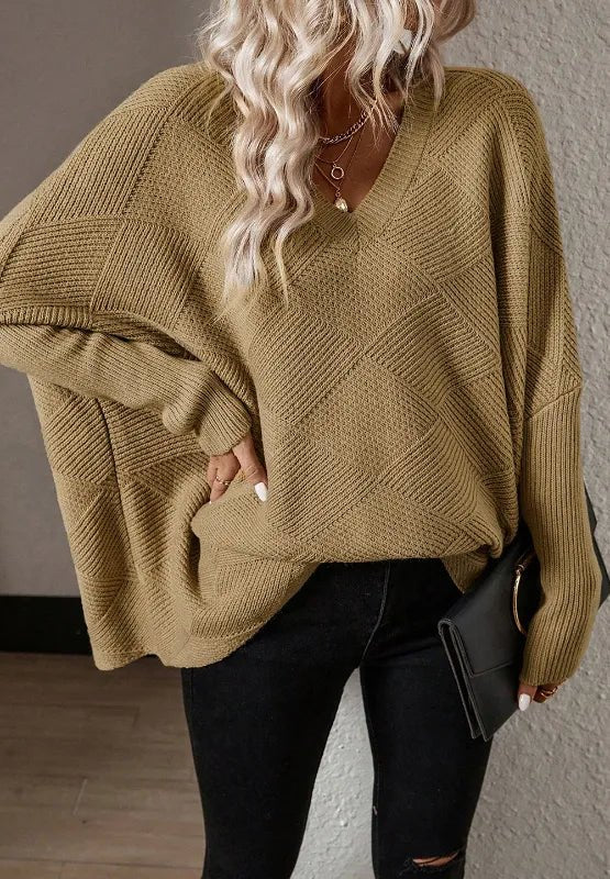 V - Neck Batwing Sleeve Sweater - CELIVINE