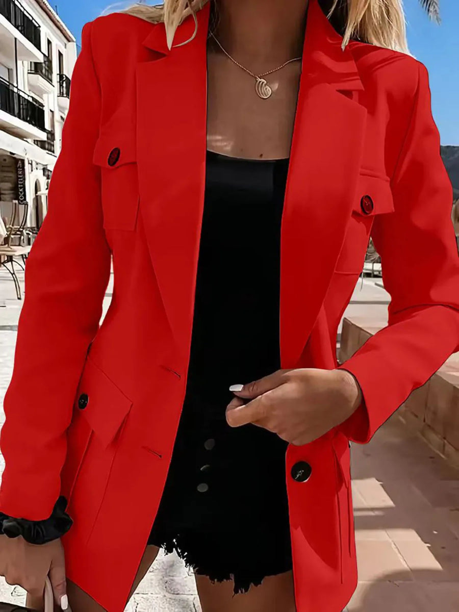 Lapel Collar Long Sleeve Blazer - CELIVINE