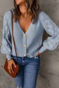 Openwork V - Neck Button Up Cardigan - CELIVINE