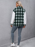 Plaid Collared Neck Button Down Jacket - CELIVINE