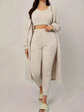 Fuzzy Tank Long Sleeve Cardigan and Pants 3 - Piece Lounge Set - CELIVINE