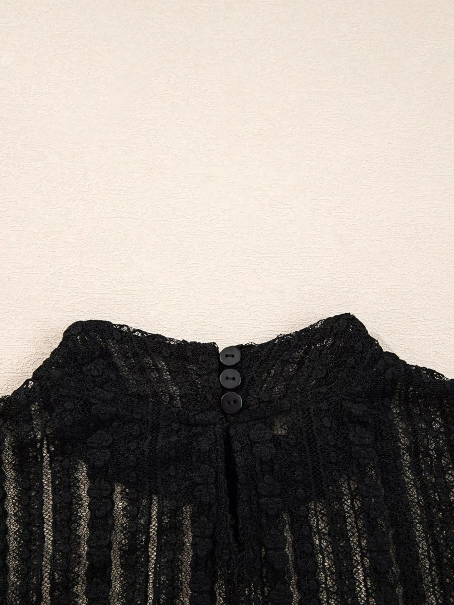 Lace Patchwork Flounce Sleeve Slim Fit Top - CELIVINE