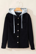 Drawstring Button Up Long Sleeve Hooded Jacket - CELIVINE