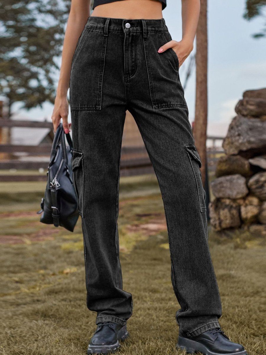 High Waist Cargo Jeans - CELIVINE