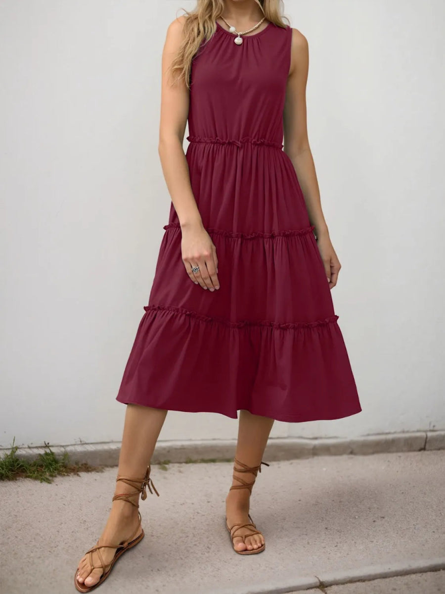 Frill Tiered Midi Dress - CELIVINE