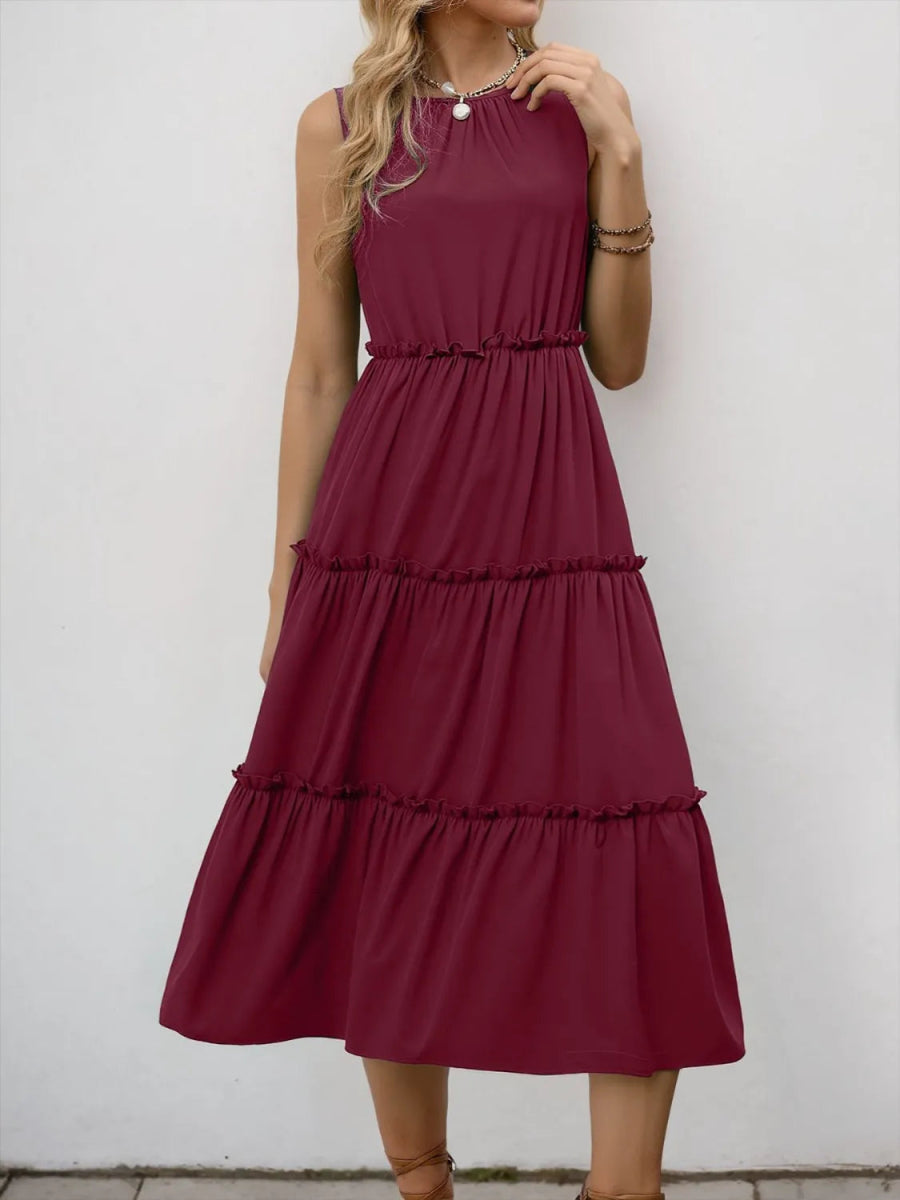 Frill Tiered Midi Dress - CELIVINE