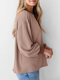Round Neck Drop Shoulder Long Sleeve Sweatshirt - CELIVINE