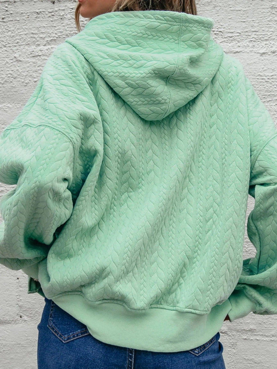 Drawstring Textured Baggy Solid Hoodie - CELIVINE