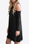 Cold - Shoulder Long Sleeve Round Neck Dress - CELIVINE