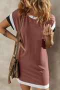 Textured Round Neck Short Sleeve Dress - CELIVINE