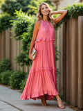 Ruffled Sleeveless Tiered Maxi Dress with Pockets - CELIVINE