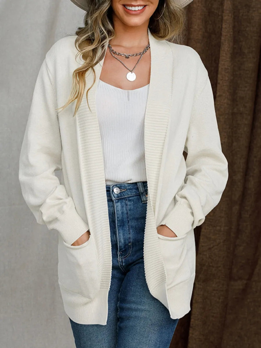 Open Front Long Sleeve Sweater Cardigan - CELIVINE