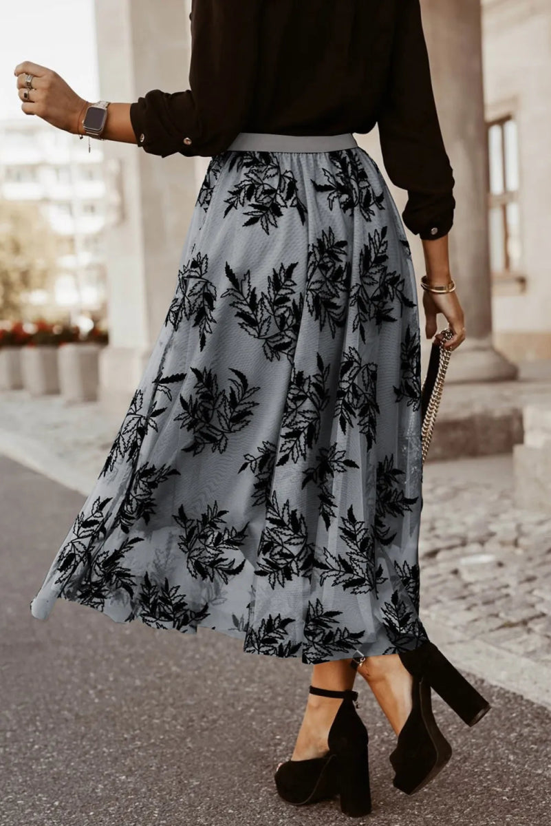 Embroidered High Waist Maxi Skirt - CELIVINE