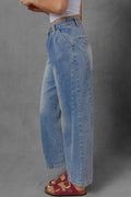 High - Waist Wide Leg Pleated Denim Jeans - CELIVINE