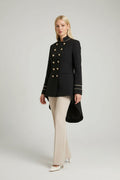 Decorative Button Hight - Low Blazer with Cuff Trim - CELIVINE