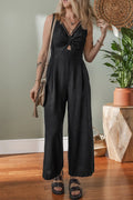 Front Cut Out Smocked Back Sleeveless Wide Leg Jumpsuit - CELIVINE