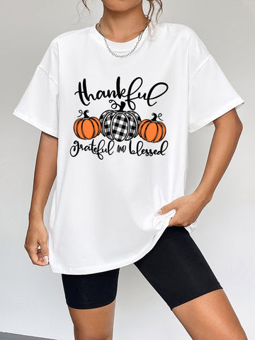 Round Neck Short Sleeve Fall Season Graphic T-Shirt - CELIVINE
