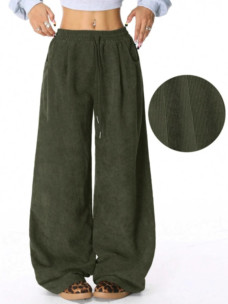 Wide Leg Drawstring Pants - CELIVINE