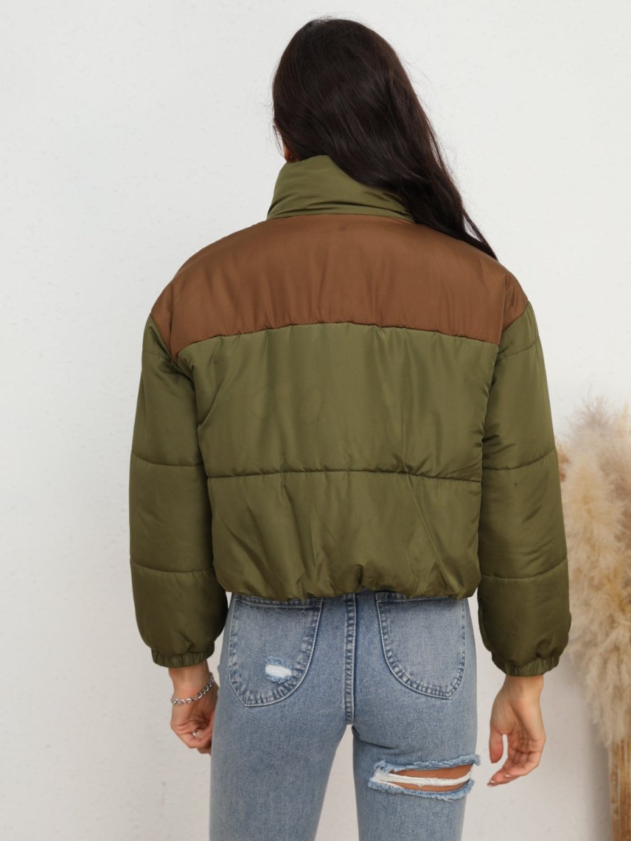 Two - Tone Zip - Up Puffer Jacket - CELIVINE