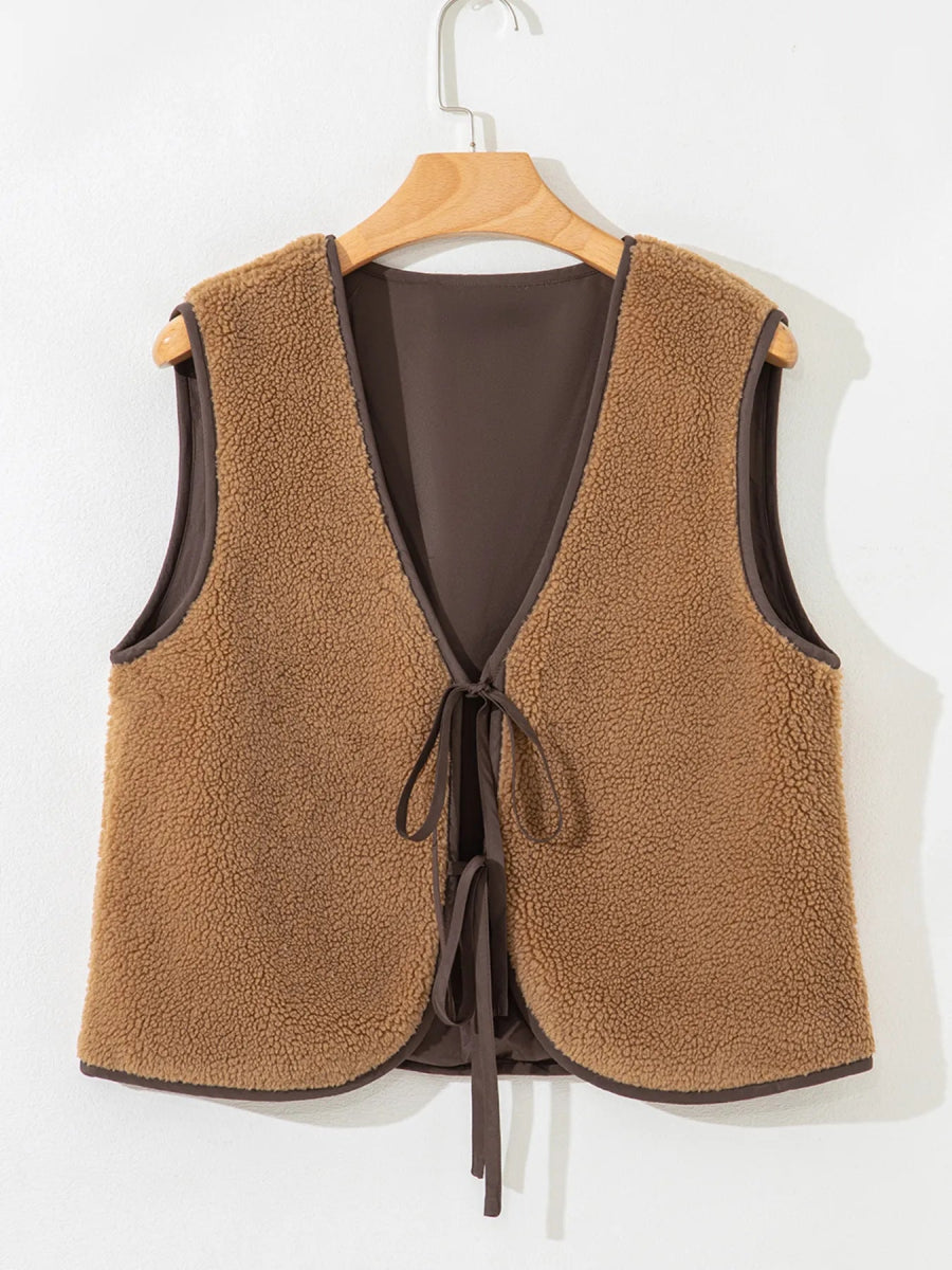 Double Tied Front Vest Coat - CELIVINE
