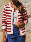 Button Down Striped Long Sleeve Cardigan - CELIVINE
