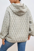 Quilted Long Sleeve Hoodie with Pocket - CELIVINE