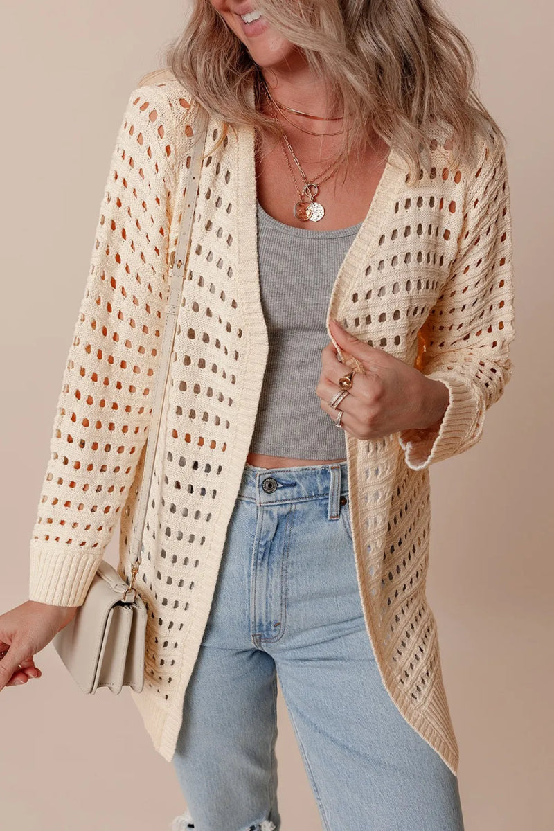 Openwork Open Front Cardigan - CELIVINE