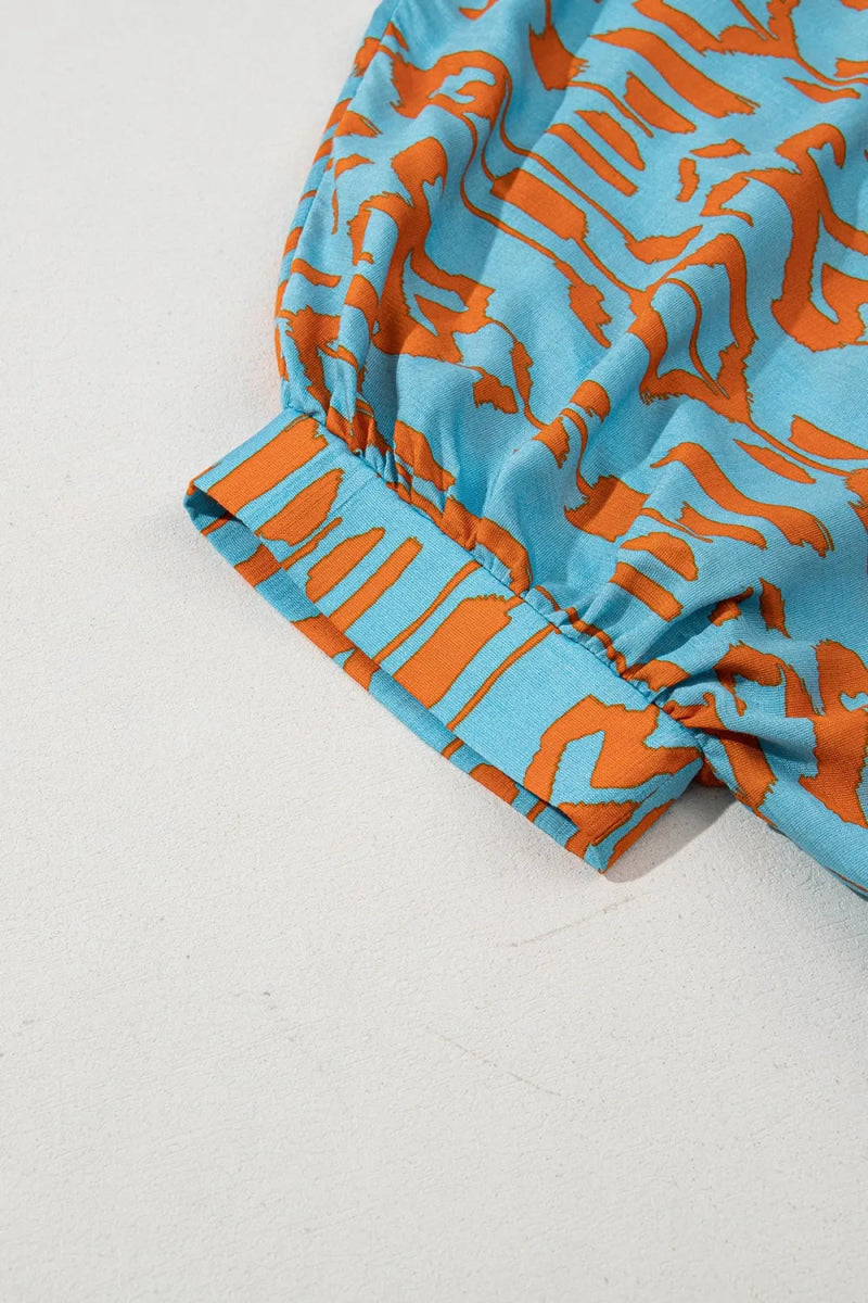 Abstract Print Dolman Short Sleeve Western Loose Shirt - CELIVINE